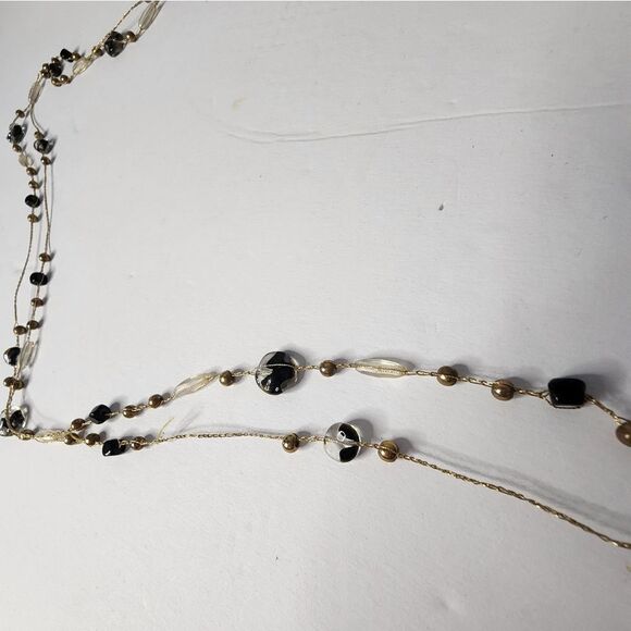 Vintage Gold and Black Fixed Bead Necklace - 37" - Picture 2 of 5